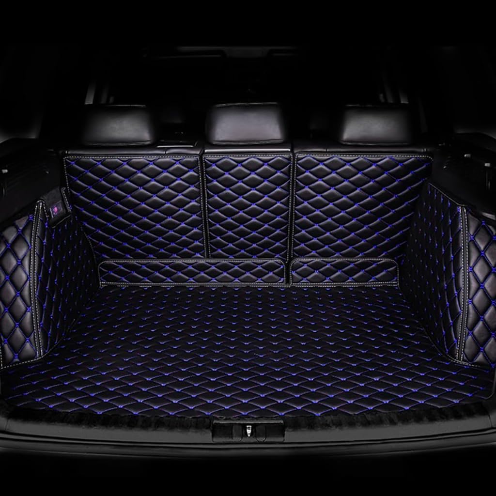 Auto Leder Kofferraummatte für Infiniti QX30(There is no Plastic Block in The Middle of The backrest) 2017-2020, rutschfest Kofferraumwanne Schutzmatten Cargo Teppich ZubehöR,A-Black Blue von XYPDMGRE