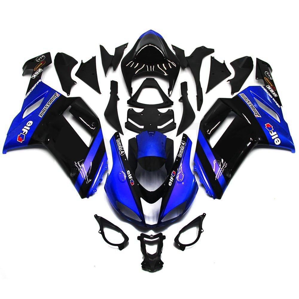 XYTlabs 021EU Spritzguss-Kunststoff-Verkleidungs-Set für 07 08 ZX6R ZX-6R 636 2007 2008 ZX6R 636 Blau Schwarz Verkleidungen Set von XYTlabs