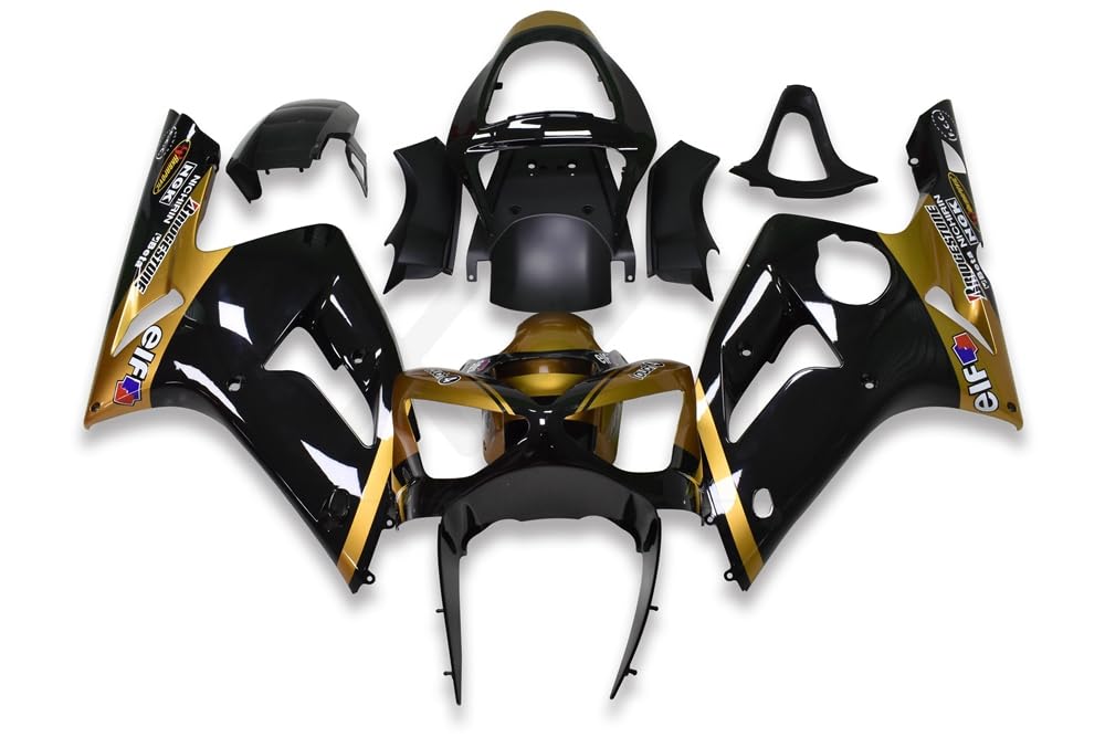 XYTlabs Spritzguss-Kunststoff-Verkleidungs-Set für 03 04 ZX6R ZX-6R 636 2003 2004 ZX6R 636 schwarz gold Verkleidungen Set 067RU von XYTlabs