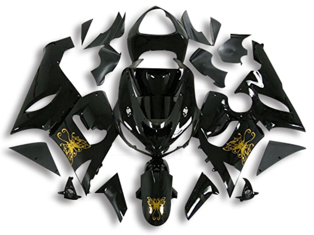 XYTlabs Spritzguss-Kunststoff-Verkleidungs-Set für 05 06 ZX6R ZX-6R 636 2005 2006 ZX6R 636 schwarz gold Verkleidungen Set 072JU von XYTlabs