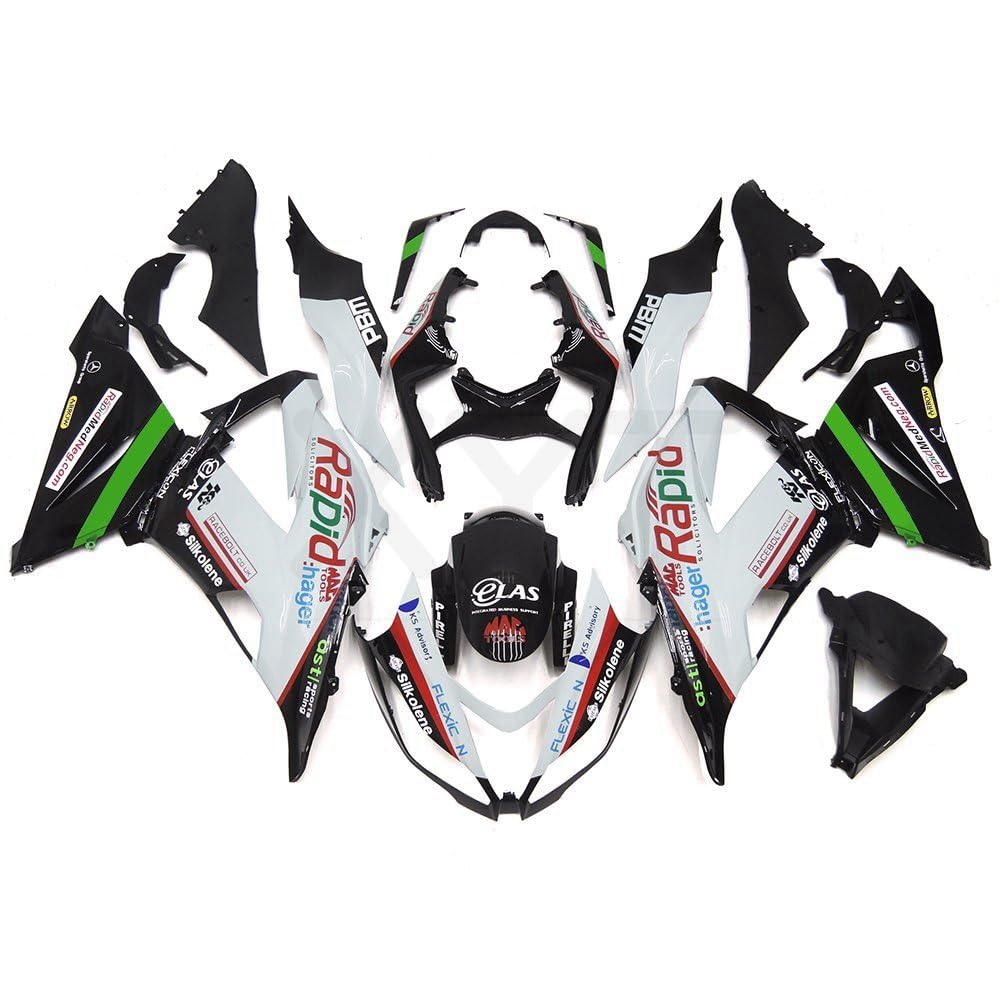 XYTlabs Spritzguss-Kunststoff-Verkleidungs-Set für ZX6R 2013 2014 2015 2016 2017 2018 ZX-6R 636 weiß schwarz Verkleidungen Set 002KV von XYTlabs