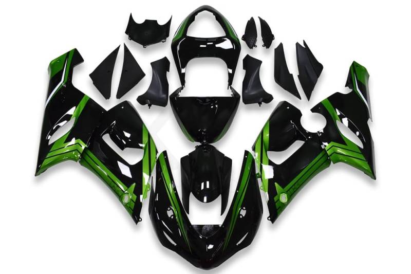 XYTlabs Spritzguss-Kunststoff-Verkleidungsset für 05 06 ZX6R ZX-6R 636 2005 2006 ZX6R 636 schwarz grün Verkleidungen Set 086DI von XYTlabs