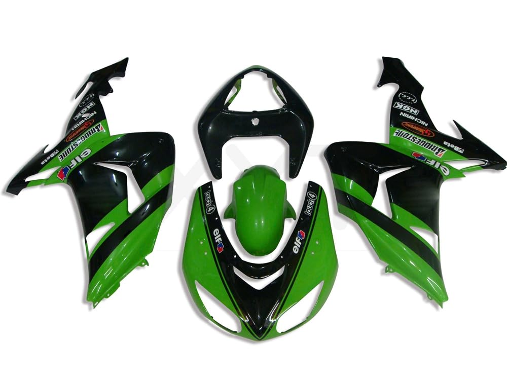 XYTlabs Spritzguss-Kunststoff-Verkleidungsset für 06 07 ZX-10R ZX10R 2006 2007 ZX-10R ZX10R schwarz grün Verkleidungen Set 014PC von XYTlabs