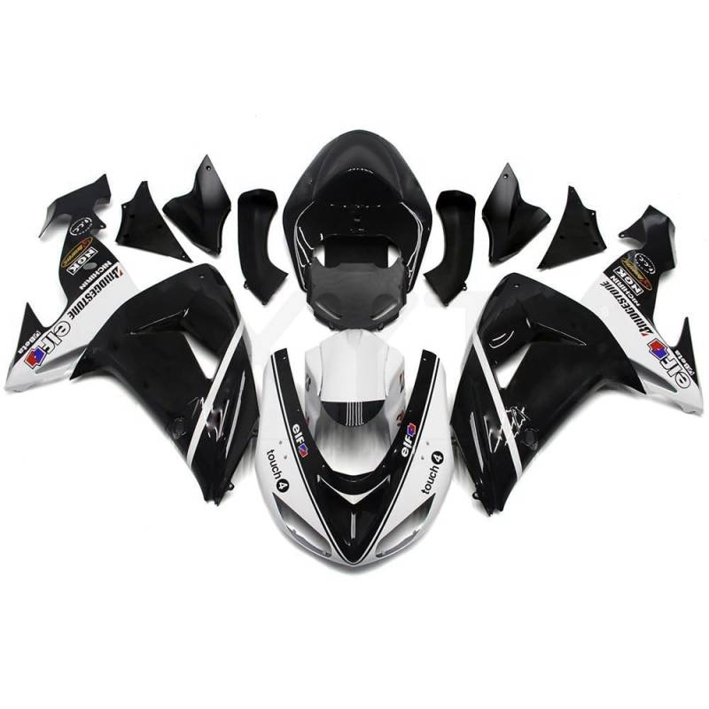 XYTlabs Spritzguss-Kunststoff-Verkleidungsset für 06 07 ZX-10R ZX10R 2006 2007 ZX-10R ZX10R schwarz-weiß Verkleidungsset 039WR von XYTlabs