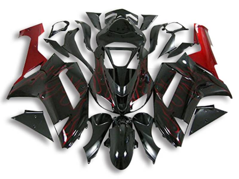 XYTlabs Spritzguss-Kunststoff-Verkleidungsset für 07 08 ZX6R ZX-6R 636 2007 2008 ZX6R 636 schwarz rot Verkleidungen Set 061XP von XYTlabs