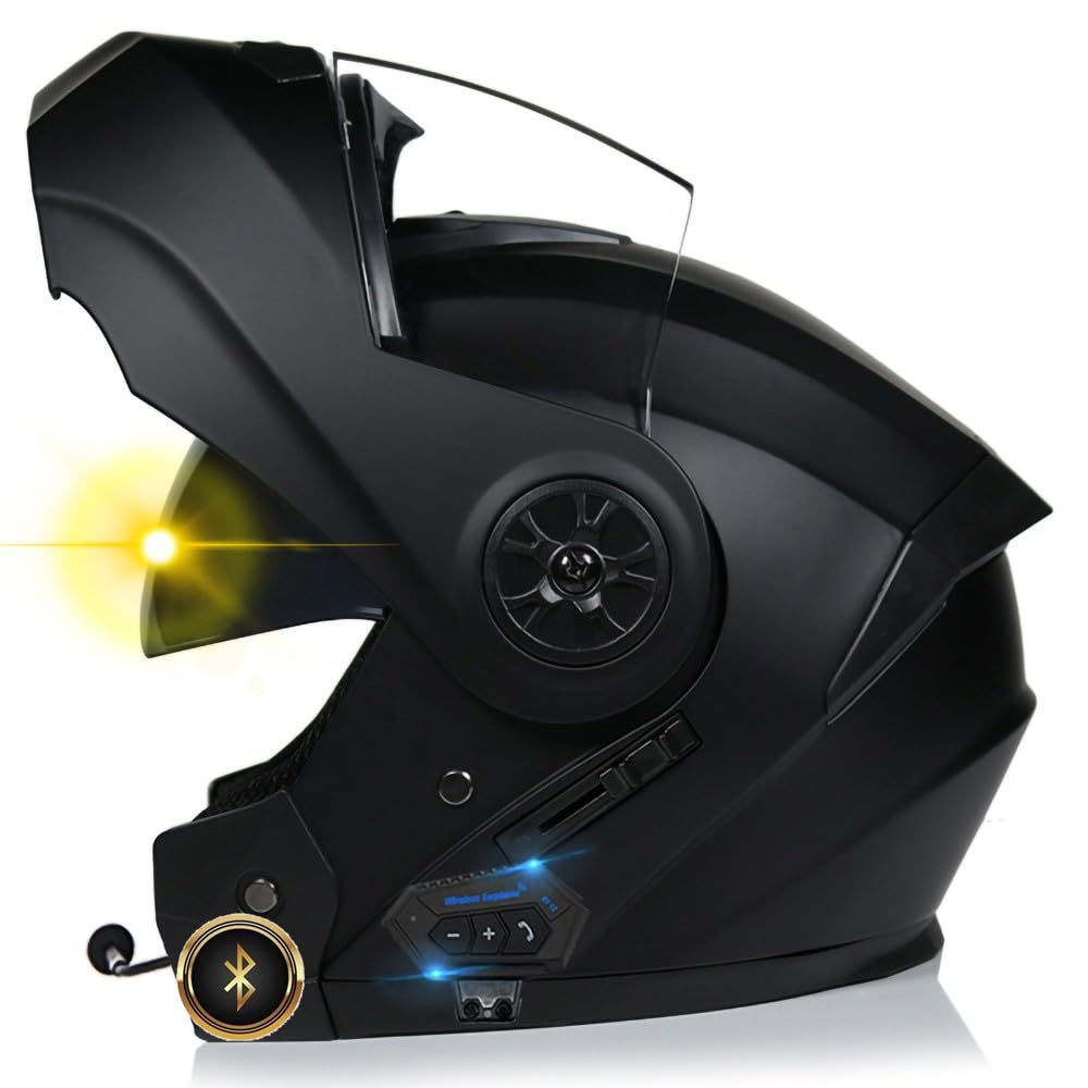 Bluetooth Motorrad Integrierter-Helm mit Doppelvisier, Adults Klapphelm mit Bluetooth, Motorradhelm Vollvisierhelm für Herren und Damen ECE Genehmigt Automatische Reaktion 55-62cm von XYYYM