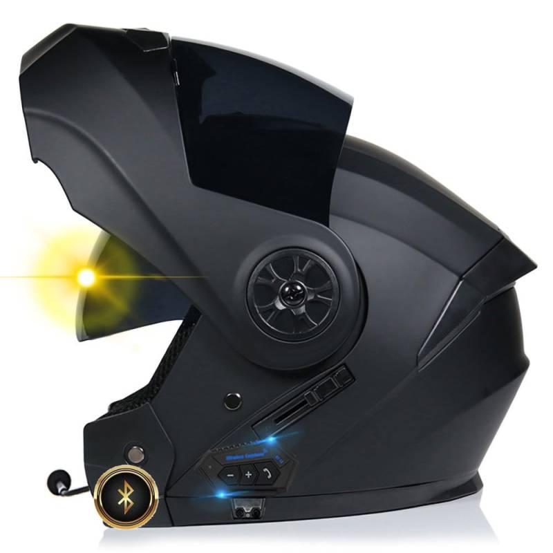 Bluetooth Motorrad Integrierter-Helm mit Doppelvisier, Adults Klapphelm mit Bluetooth, Motorradhelm Vollvisierhelm für Herren und Damen ECE Genehmigt Automatische Reaktion 55-62cm von XYYYM