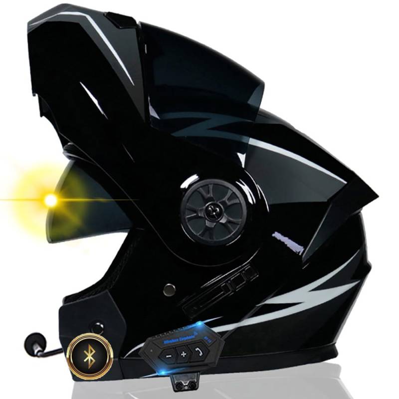 Bluetooth Motorrad Integrierter-Helm mit Doppelvisier, Adults Klapphelm mit Bluetooth, Motorradhelm Vollvisierhelm für Herren und Damen ECE Genehmigt Automatische Reaktion 55-62cm von XYYYM