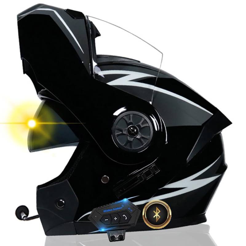 Bluetooth Motorrad Integrierter-Helm mit Doppelvisier, Adults Klapphelm mit Bluetooth, Motorradhelm Vollvisierhelm für Herren und Damen ECE Genehmigt Automatische Reaktion 55-62cm von XYYYM