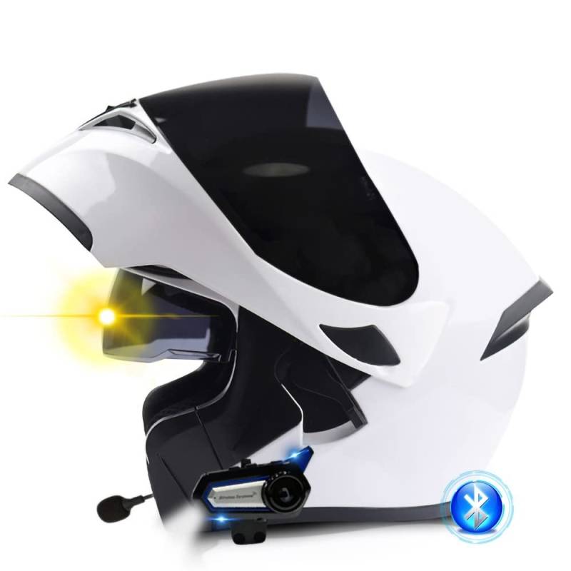 Bluetooth Motorradhelm, Modularer Klapphelm mit Doppelter Sonnenblende, Unisex Integralhelm ECE Zulassung, Scooter Motocross für Erwachsene Männer Frauen, 55-64cm von XYYYM