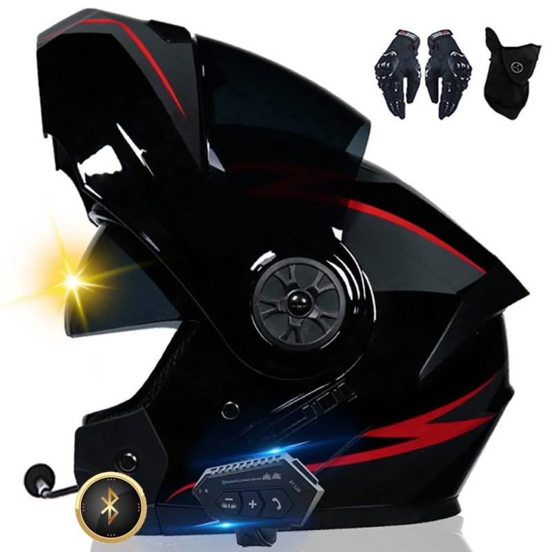 Bluetooth Motorradhelm, Vollvisierhelm mit 2 Fahrern Helm Bluetooth Intercom DOT/ECE Genehmigt, Leicht, Klapphelm mit Doppelvisier, Modularer Helm für Erwachsene Männer Frauen S~XL von XYYYM