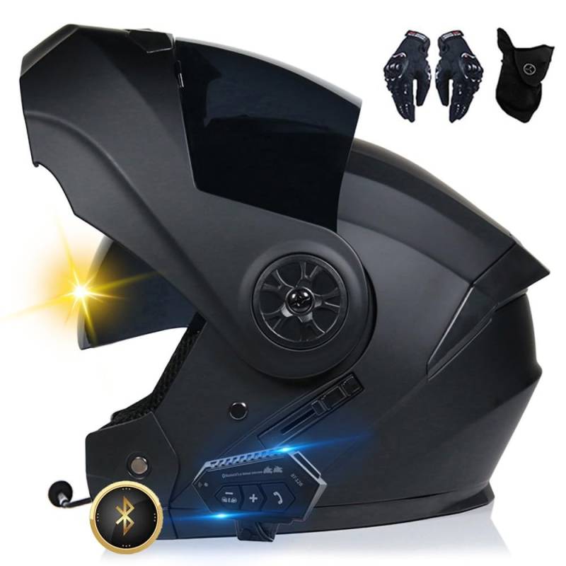 Bluetooth Motorradhelm, Vollvisierhelm mit 2 Fahrern Helm Bluetooth Intercom DOT/ECE Genehmigt, Leicht, Klapphelm mit Doppelvisier, Modularer Helm für Erwachsene Männer Frauen S~XL von XYYYM