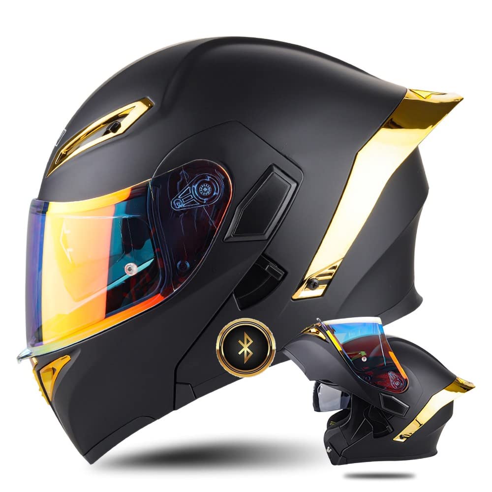 Bluetooth Motorradhelm ECE-geprüfter Klapphelm Modulare Helm Erwachsene Damen und Herren mit Doppelvisier, Lautsprechermikrofon Geräuschunterdrückung Multifunktional Bluetooth von XYYYM