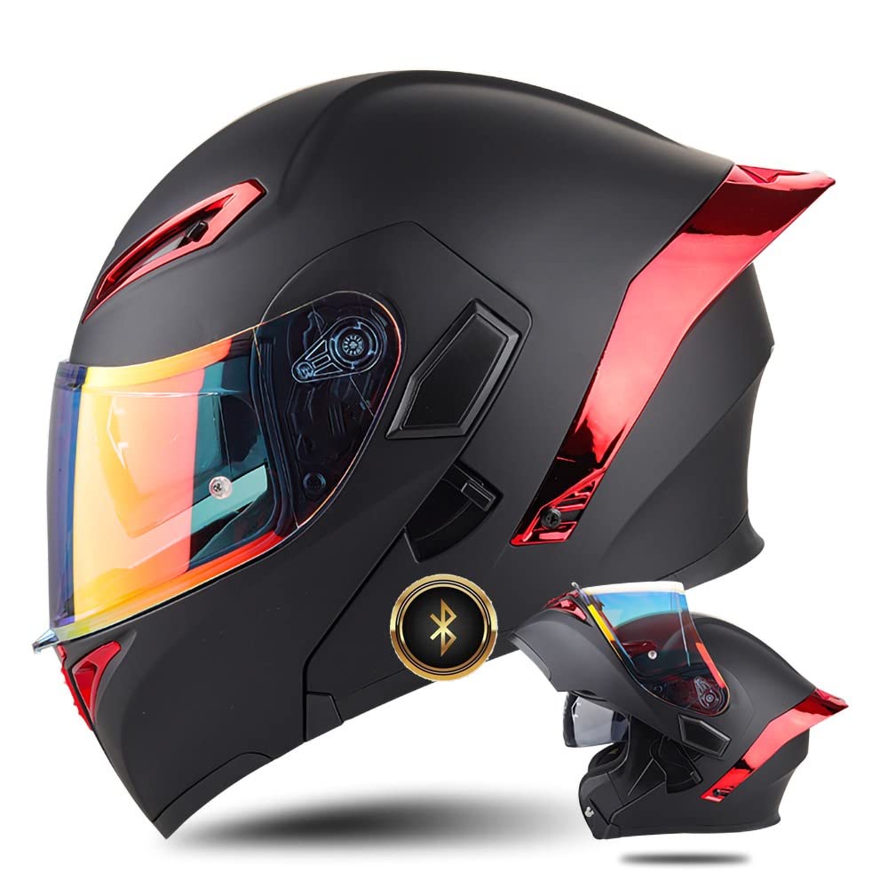 Bluetooth Motorradhelm ECE-geprüfter Klapphelm Modulare Helm Erwachsene Damen und Herren mit Doppelvisier, Lautsprechermikrofon Geräuschunterdrückung Multifunktional Bluetooth von XYYYM