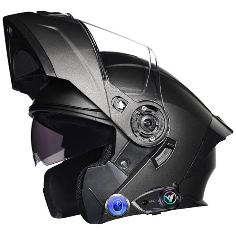 Bluetooth Motorradhelme, Klapphelm Motorrad Vollvisierhelm mit Doppelvisier, Männer Frauen Geräuschunterdrückung Integrierter Helm mit Auto-Antwort, ECE Genehmigt von XYYYM