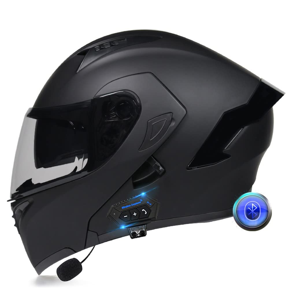 Integralhelm Motorrad Bluetooth Klappbarer Modularer Helm, Eingebauter Lautsprecher Headset Mikrofon Integrierter Helm mit Doppelvisier, ECE Geprüft, Motorradhelm Herren Damen von XYYYM