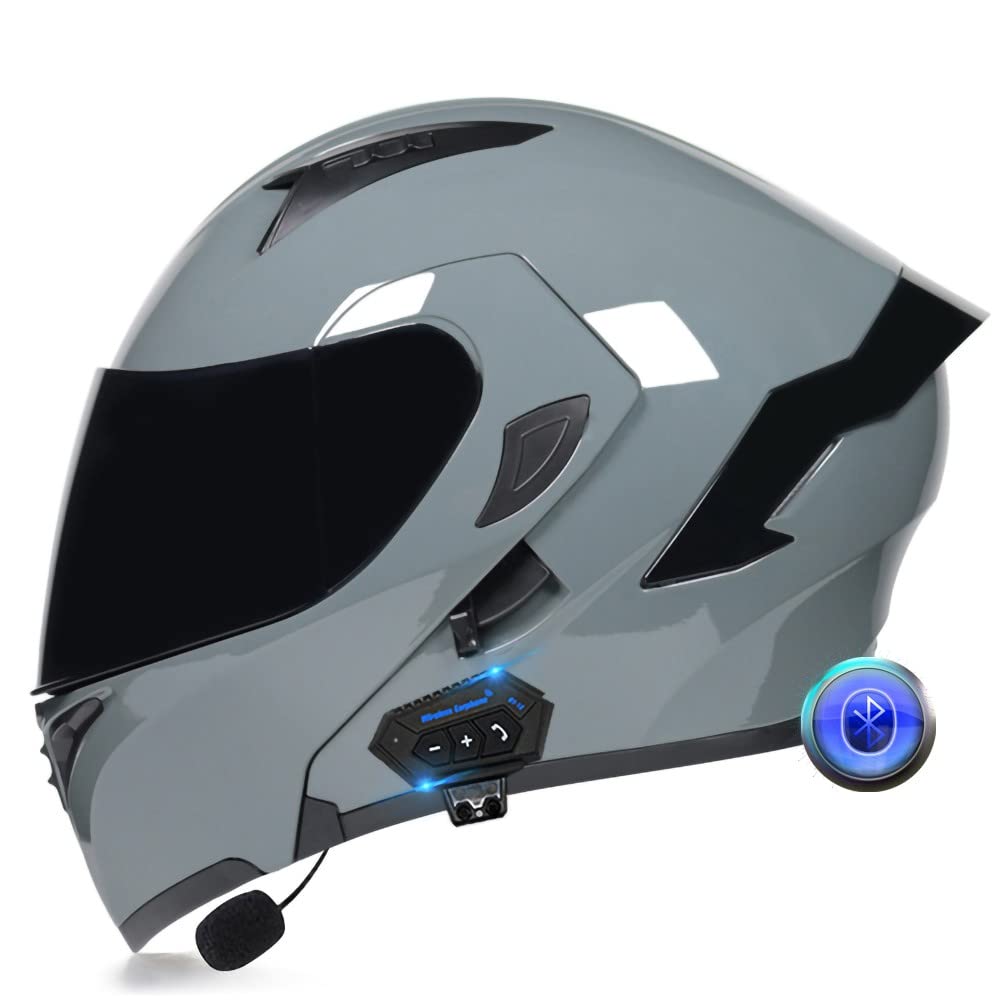 Integralhelm Motorrad Bluetooth Klappbarer Modularer Helm, Eingebauter Lautsprecher Headset Mikrofon Integrierter Helm mit Doppelvisier, ECE Geprüft, Motorradhelm Herren Damen von XYYYM