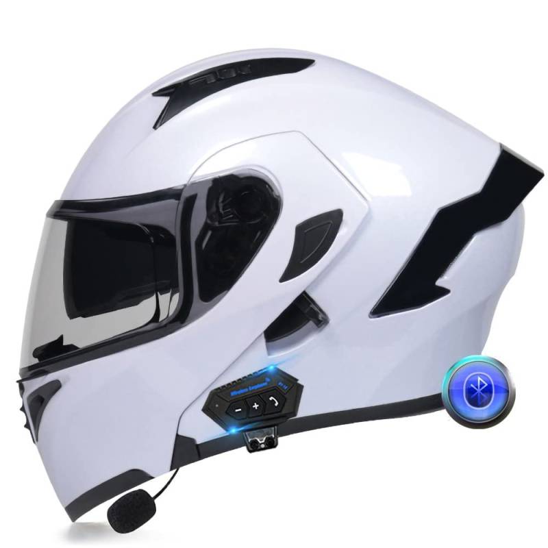 Integralhelm Motorrad Bluetooth Klappbarer Modularer Helm, Eingebauter Lautsprecher Headset Mikrofon Integrierter Helm mit Doppelvisier, ECE Geprüft, Motorradhelm Herren Damen von XYYYM