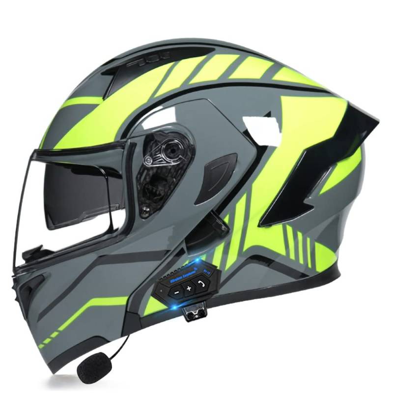 Integralhelm Motorrad Bluetooth Klappbarer Modularer Helm, Eingebauter Lautsprecher Headset Mikrofon Integrierter Helm mit Doppelvisier, ECE Geprüft, Motorradhelm Herren Damen von XYYYM