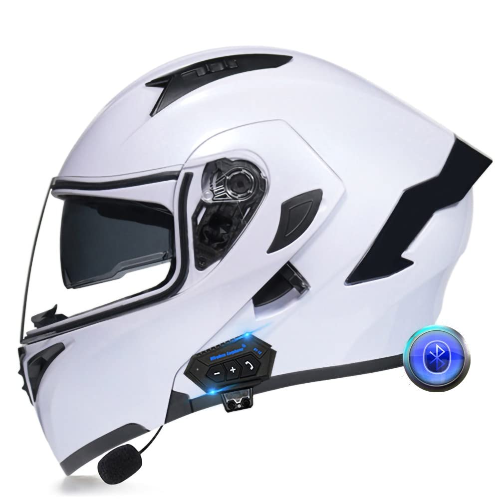 Integralhelm Motorrad Bluetooth Klappbarer Modularer Helm, Eingebauter Lautsprecher Headset Mikrofon Integrierter Helm mit Doppelvisier, ECE Geprüft, Motorradhelm Herren Damen von XYYYM