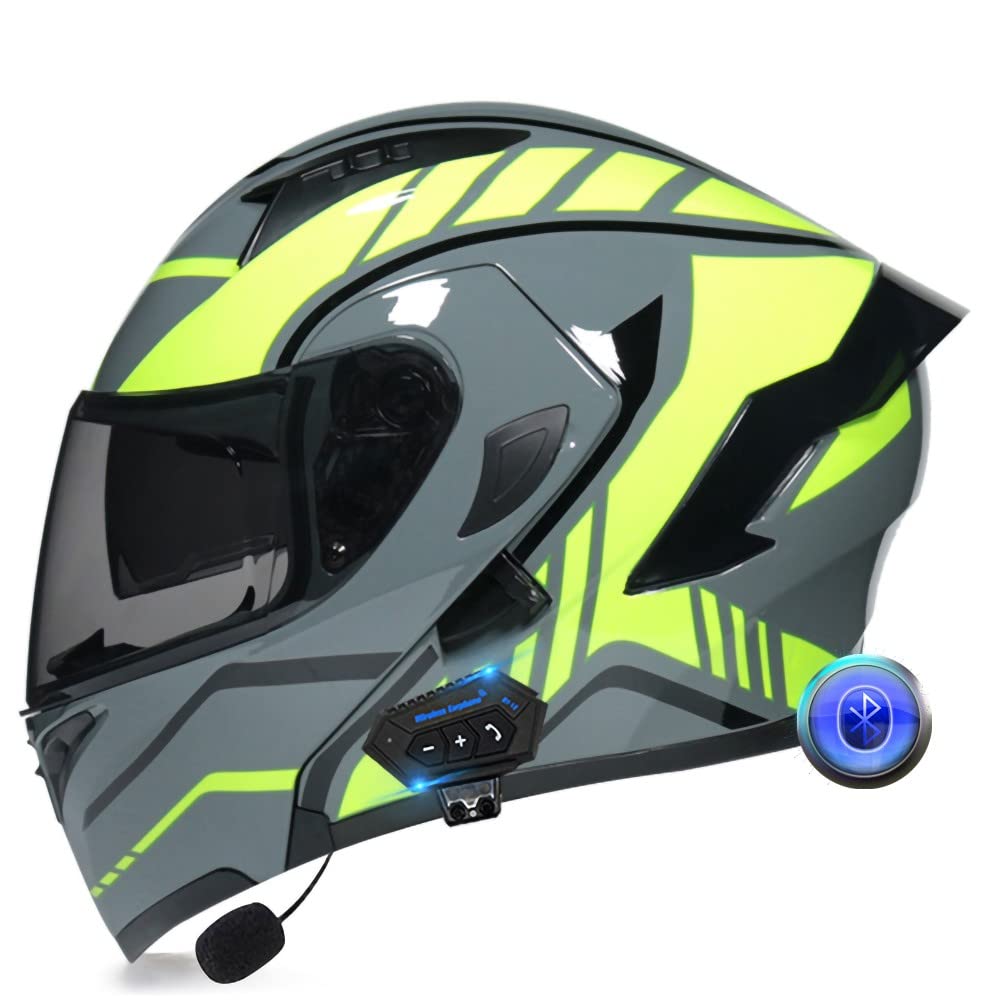 Integralhelm Motorrad Bluetooth Klappbarer Modularer Helm, Eingebauter Lautsprecher Headset Mikrofon Integrierter Helm mit Doppelvisier, ECE Geprüft, Motorradhelm Herren Damen von XYYYM