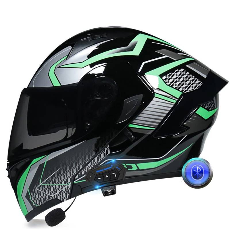 Integralhelm Motorrad Bluetooth Klappbarer Modularer Helm, Eingebauter Lautsprecher Headset Mikrofon Integrierter Helm mit Doppelvisier, ECE Geprüft, Motorradhelm Herren Damen von XYYYM