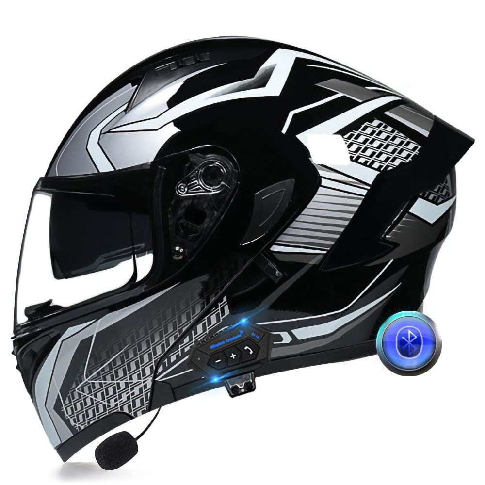 Integralhelm Motorrad Bluetooth Klappbarer Modularer Helm, Eingebauter Lautsprecher Headset Mikrofon Integrierter Helm mit Doppelvisier, ECE Geprüft, Motorradhelm Herren Damen von XYYYM