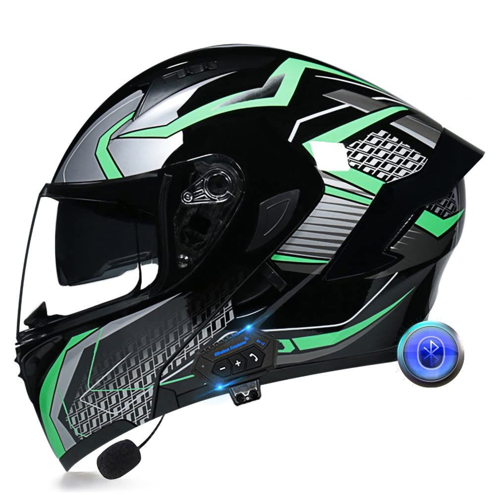 Integralhelm Motorrad Bluetooth Klappbarer Modularer Helm, Eingebauter Lautsprecher Headset Mikrofon Integrierter Helm mit Doppelvisier, ECE Geprüft, Motorradhelm Herren Damen von XYYYM