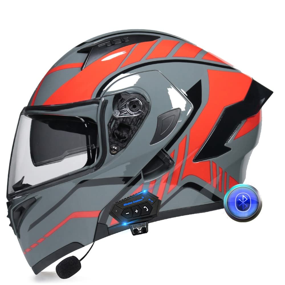 Integralhelm Motorrad Bluetooth Klappbarer Modularer Helm, Eingebauter Lautsprecher Headset Mikrofon Integrierter Helm mit Doppelvisier, ECE Geprüft, Motorradhelm Herren Damen von XYYYM