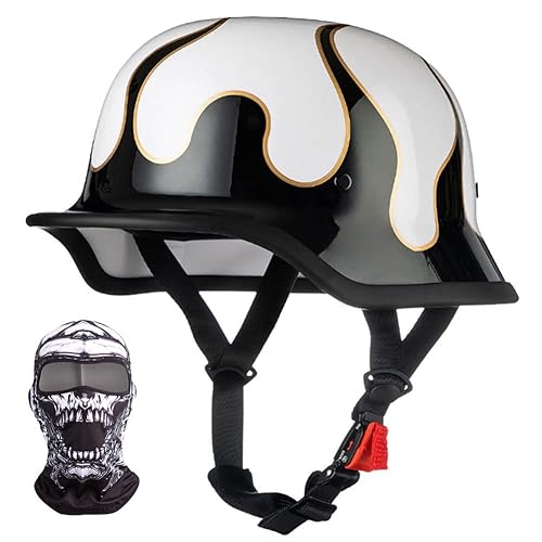 Motorrad Halbhelm Retro Halbschalenhelm Retro Deutsche Motorradhelm mit ECE Genehmigt, Vintage Offenem Helm Jet-Helm Für Männer Und Frauen Fahrrad Cruiser Chopper Moped Roller 57-64cm von XYYYM