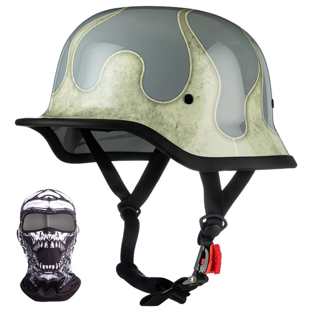 Motorrad Halbhelm Retro Halbschalenhelm Retro Deutsche Motorradhelm mit ECE Genehmigt, Vintage Offenem Helm Jet-Helm Für Männer Und Frauen Fahrrad Cruiser Chopper Moped Roller 57-64cm von XYYYM