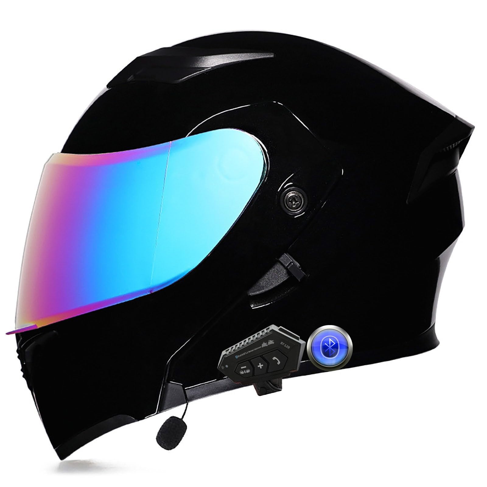 Motorradhelm mit Gegensprechanlage Bluetooth-Headset, Männer Frauen Modularer Helm Motorrad Klapphelm Doppelvisier Vollvisierhelm, Erwachsene Streetbike-Rennhelm ECE-geprüft M-XXL von XYYYM