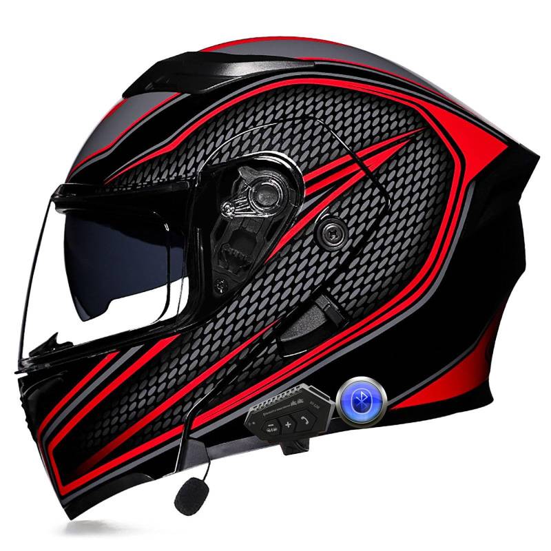 Motorradhelm mit Gegensprechanlage Bluetooth-Headset, Männer Frauen Modularer Helm Motorrad Klapphelm Doppelvisier Vollvisierhelm, Erwachsene Streetbike-Rennhelm ECE-geprüft M-XXL von XYYYM