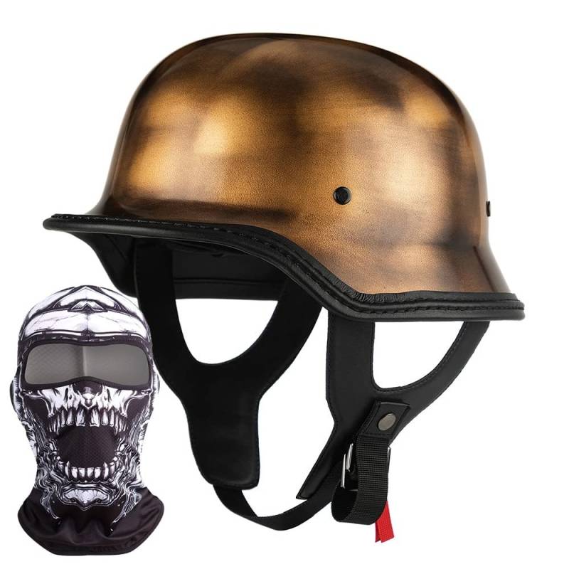 Vintage deutsche Motorrad Halbhelm,Retro Jethelm ECE genehmigt, Erwachsene Männer Frauen Half Shell Cap mit Verstellbarer Schnellverschluss Schnalle, für Fahrrad Cruiser Roller von XYYYM