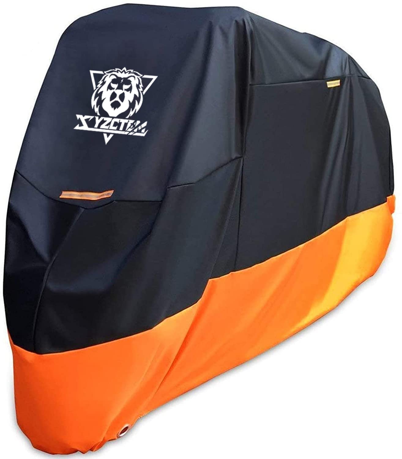 XYZCTEM Motorrad Abdeckung - All Season Wasserdicht Outdoor Schutz - Fit bis 116 Zoll Tourbikes, Choppers und Cruiser - Schutz vor Staub, Schmutz, Regen und Wetter (XXXL, schwarz&orange) von XYZCTEM