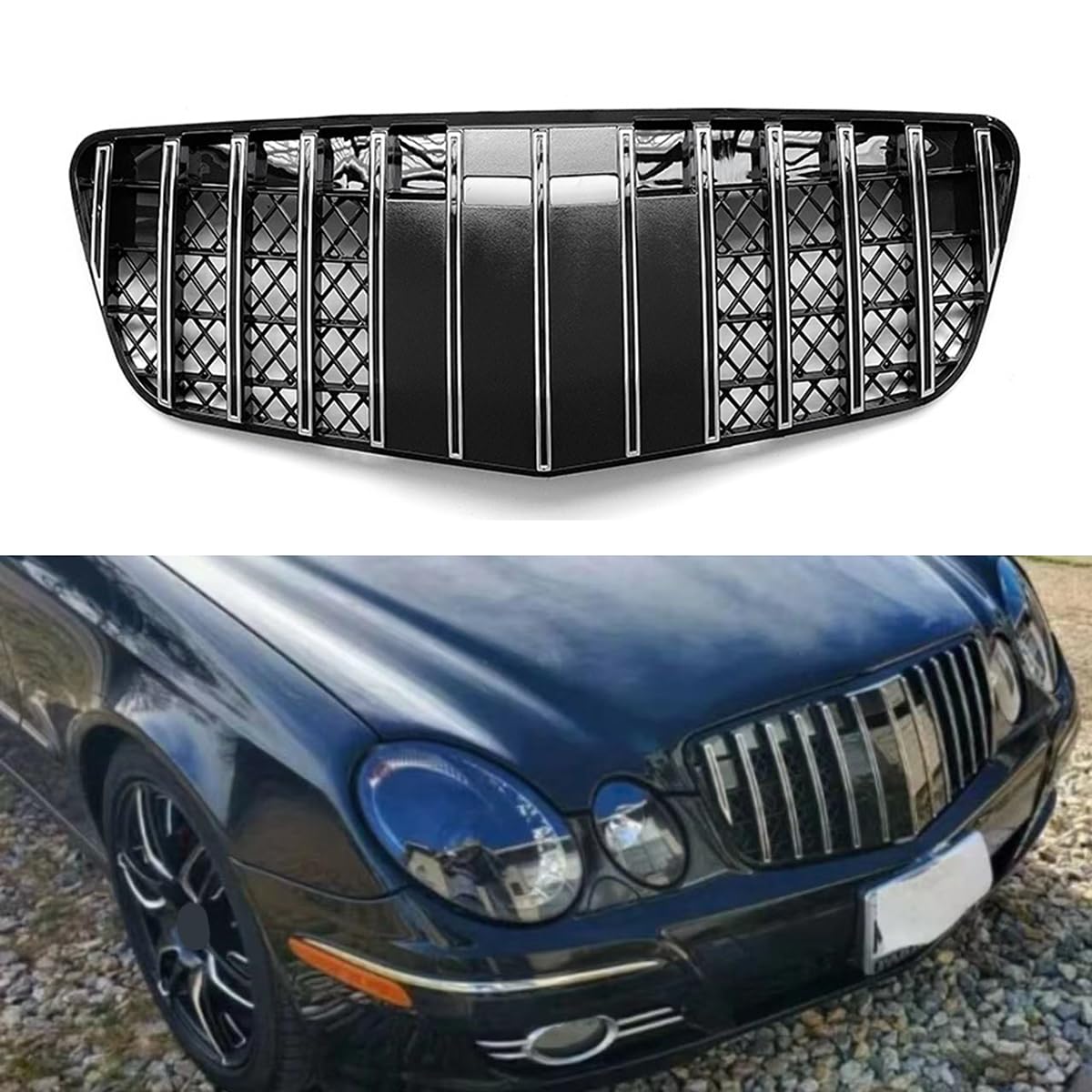 Nieren Schwarz Kühlergrill Streifen Kühlergrill für Mercedes-Benz E-Class W211 GT 2006-2008,Grill Glanz Schwarz Doppelsteg Sport Kühlergrill,A von XYghzh