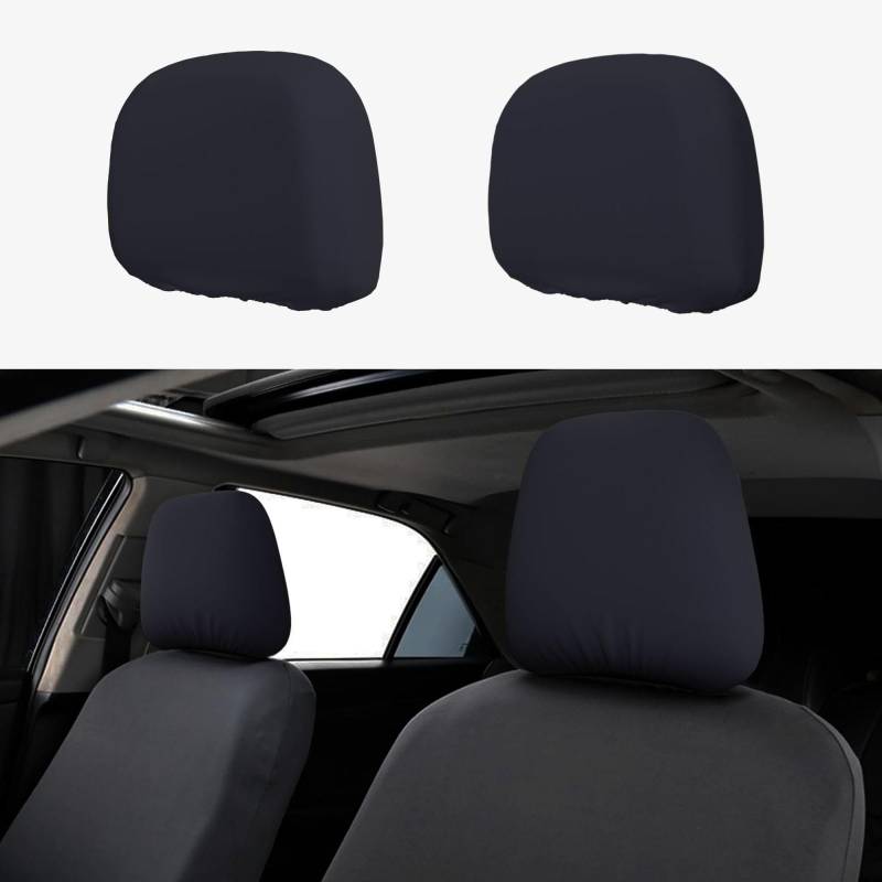 XZDHL Autositz-Kopfstützenbezüge-Set, einfarbig, weich, stilvoll, elastisch, schützend und modisch, 2 Stück, Schwarz von XZDHL