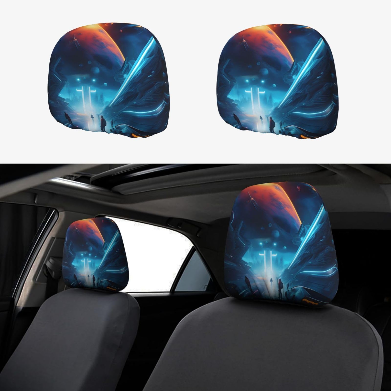 XZDHL Science Fiction Future Autositz-Kopfstützenbezüge-Set, weich, stilvoll, elastisch, schützend und modisch, 2 Stück von XZDHL