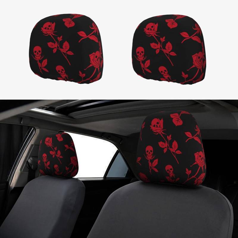 XZDWYX Auto-Kopfstützenbezug mit Totenkopf-Rose, 2-teilig: Lassen Sie Komfort und Mode perfekt in jedes Detail verschmelzen von XZDWYX