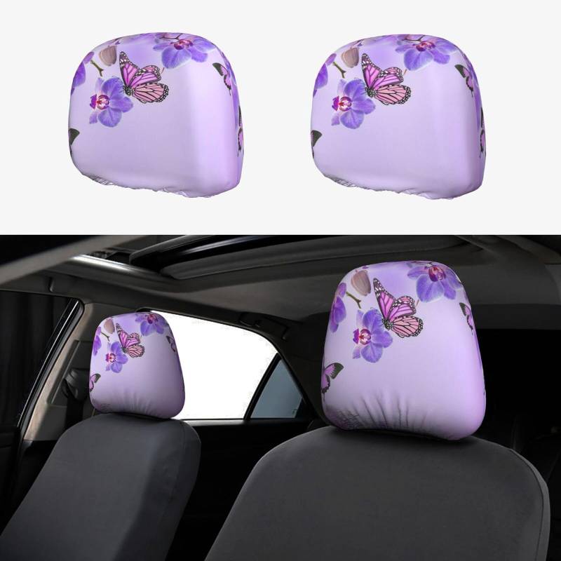 XZDWYX Lila Schmetterlings-Auto-Kopfstützenbezug, 2-teilig: Lassen Sie Komfort und Mode perfekt in jedem Detail verschmelzen von XZDWYX