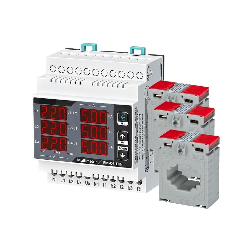 EM-06-DIN Multimeter, Three Phase Volt(L-L),(L-N), Ampere,Frequency, Phase Sequence Display Panel Meter 12 in 1 XZEGJMEO(3CT 300A) von XZEGJMEO