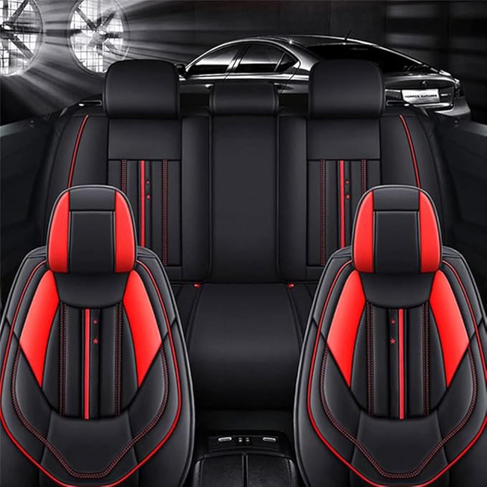 XZFFU Leder-Autositzbezug, komplettes Set für Audi A3 8V Hatchback 2013-2018, vorne und hinten, wasserdichter Sitzbezug, Innenschutzzubehör,B Black-red von XZFFU