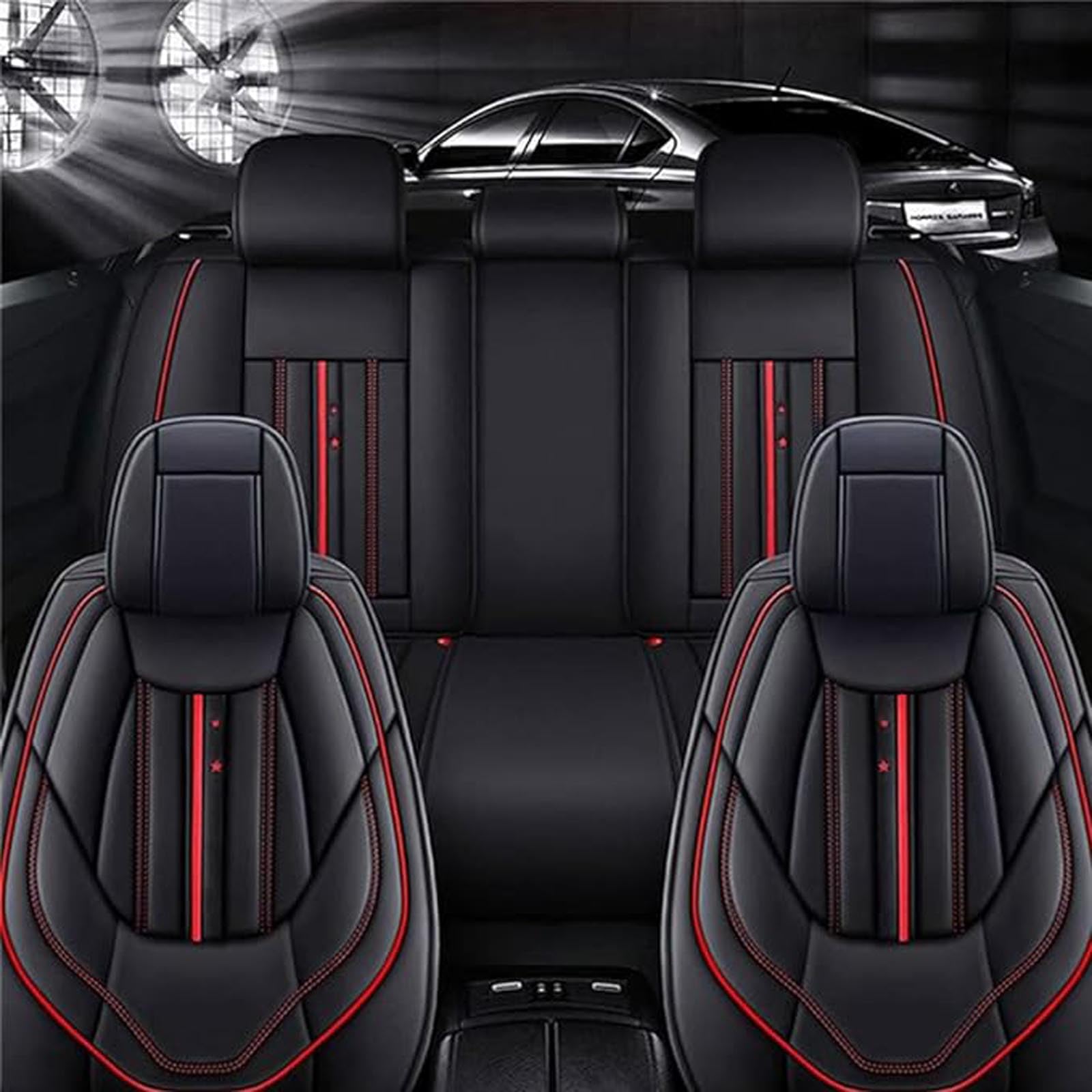 XZFFU Leder-Autositzbezug-Komplettset für Benz C Class S204 Estate Wagon 2010 2011, wasserdichter Sitzbezug für vorne und hinten, Innenschutzzubehör,A Black von XZFFU