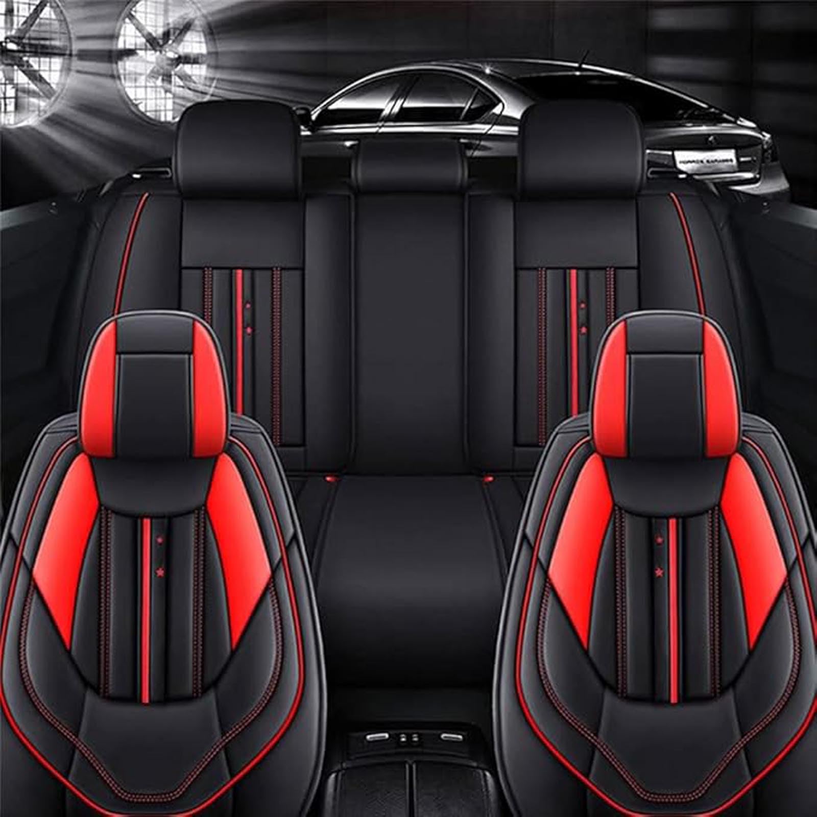 XZFFU Leder-Autositzbezug-Komplettset für Chevrolet Camaro SS 2010 2011-2015, wasserdichter Sitzbezug für vorne und hinten, Innenschutzzubehör,B Black-red von XZFFU