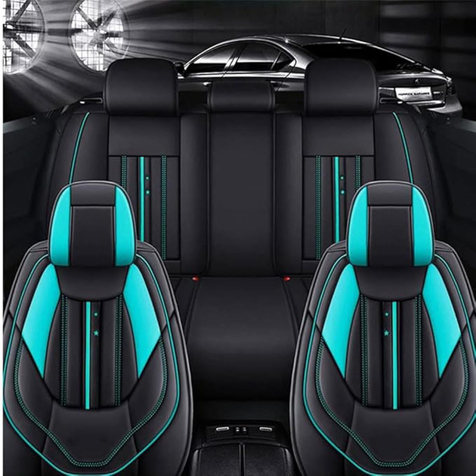 XZFFU Leder-Autositzbezug-Komplettset für Chevrolet Camaro SS 2010 2011-2015, wasserdichter Sitzbezug für vorne und hinten, Innenschutzzubehör,D Black-Green von XZFFU