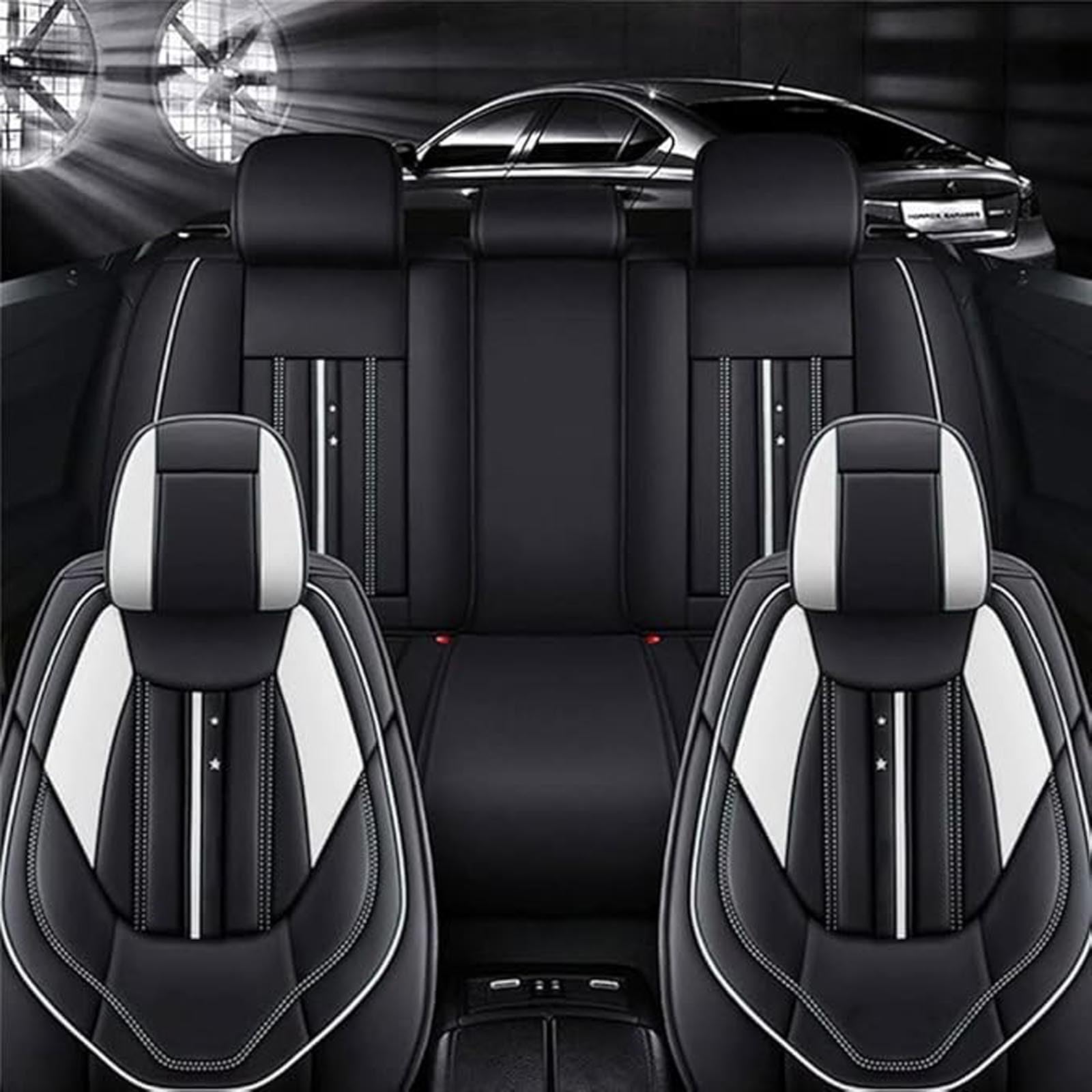 XZFFU Leder-Autositzbezug-Komplettset für Ford Edge 5 Seats 2023, wasserdichter Sitzbezug für vorne und hinten, Innenschutzzubehör,C Black-White von XZFFU