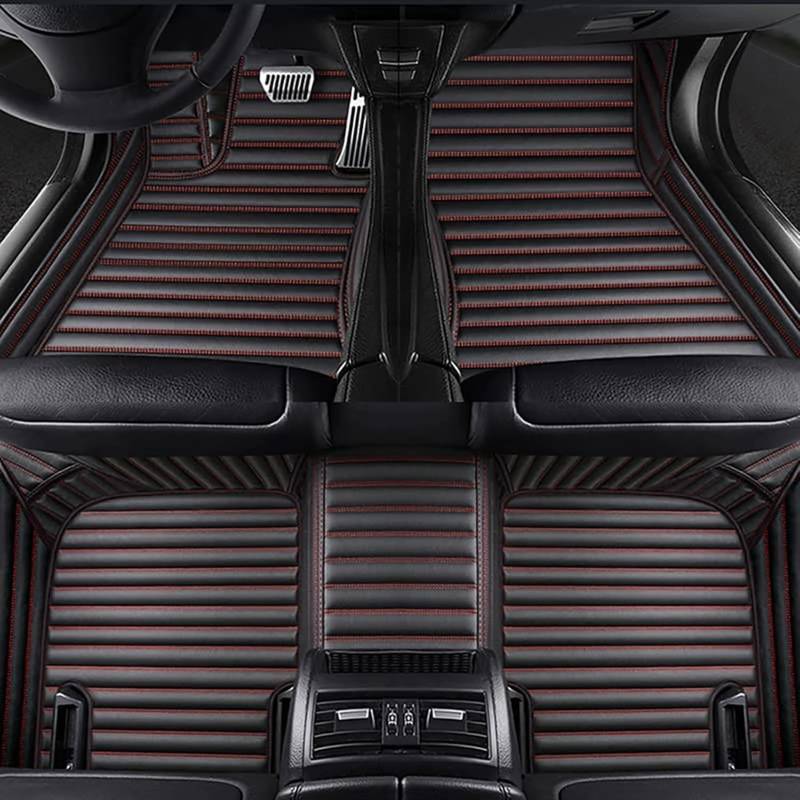 Auto Anpassen Leder FußMatten,für Audi Q2 2017-2023,Customize Car Vollabdeckung Fussmatten Allwetter Wasserdicht Autoteppich Zubehör Luxus,Black Red von XZKKCD