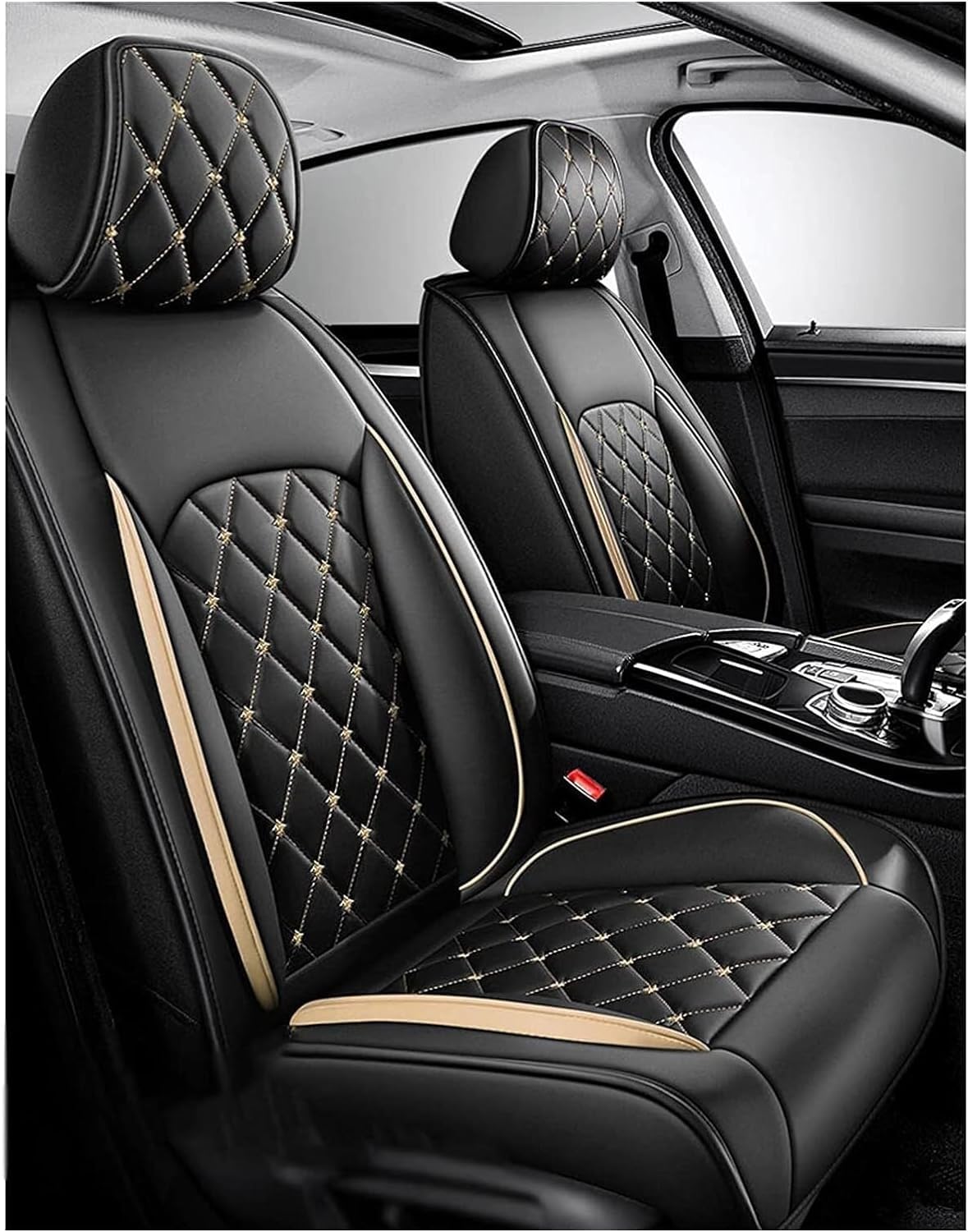 XZKKCD Autositzschoner Leder-Autositzbezug für Audi A4 B6 Avant Wagon 8E5 2001-2006, Full Surround Custom Vorne Und Hinten Leder Auto-Schonbezüge Sets Zubehör,Gold von XZKKCD