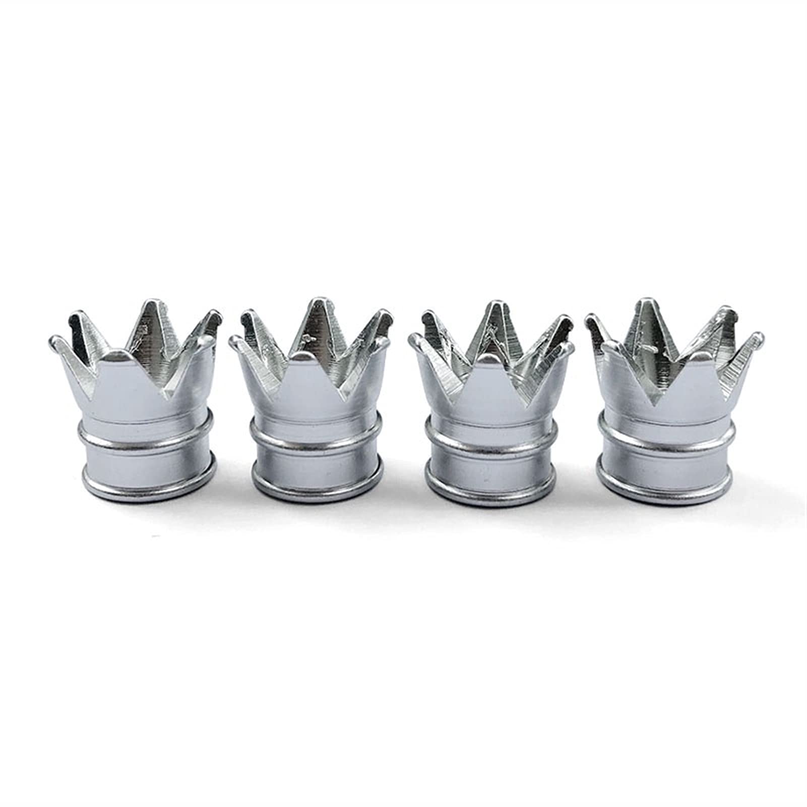 XZMALZYC 4 stücke Ankommen Bunte Aluminium Krone Auto Reifen Ventil STEM Caps Reifen Luftstaubkappen LKW Fahrrad Rad Auto Ventilkappe (Color : 4 pcs of Silver) von XZMALZYC