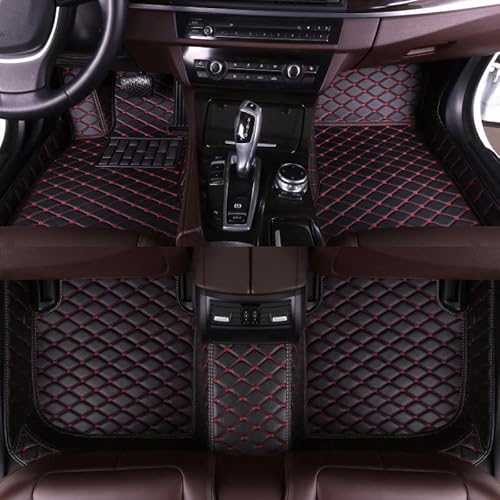 Auto Fußmatten für Audi A4 Avant 2010-2014,Allwetter All-Inclusive-Stil Autoteppich Langlebiges wasserdichte Leder Bodenmatten Teppich Schutzmatte,A-Black Red von XZQSJHP